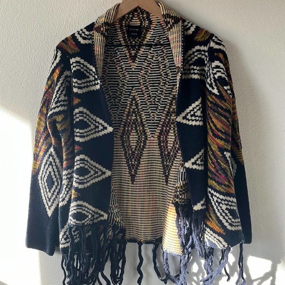 Cliche Couture Sweaters - Women Aztec Cardigan Sweater Small Wool Shawl Tribal Open Front Knit Long Sleeve